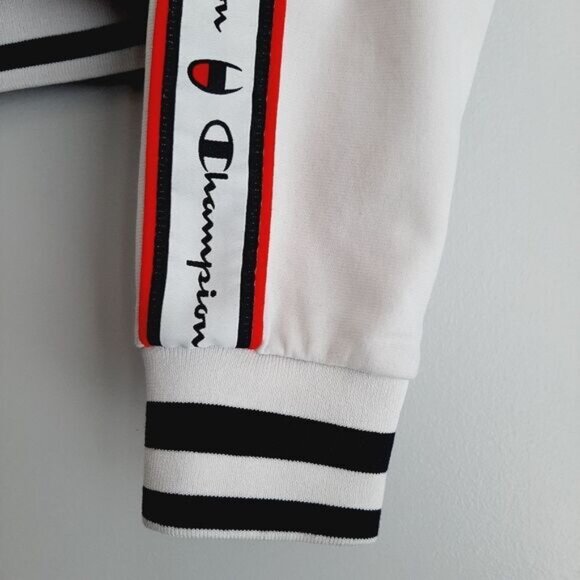 CHAMPION Retro Style Full Zip Athletic Track Jacket White w/ Logo Sz S Flawed - Picture 9 of 15